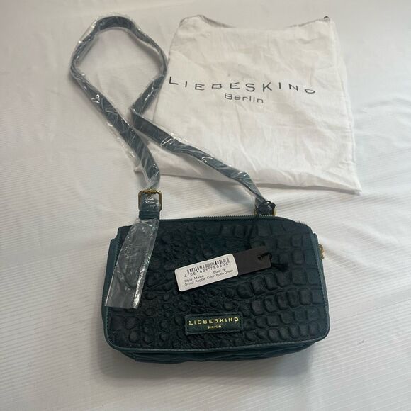 NWT LIEBESKIND Maike Reptile Green Leather Crossbody Purse Handbag New - Picture 1 of 9